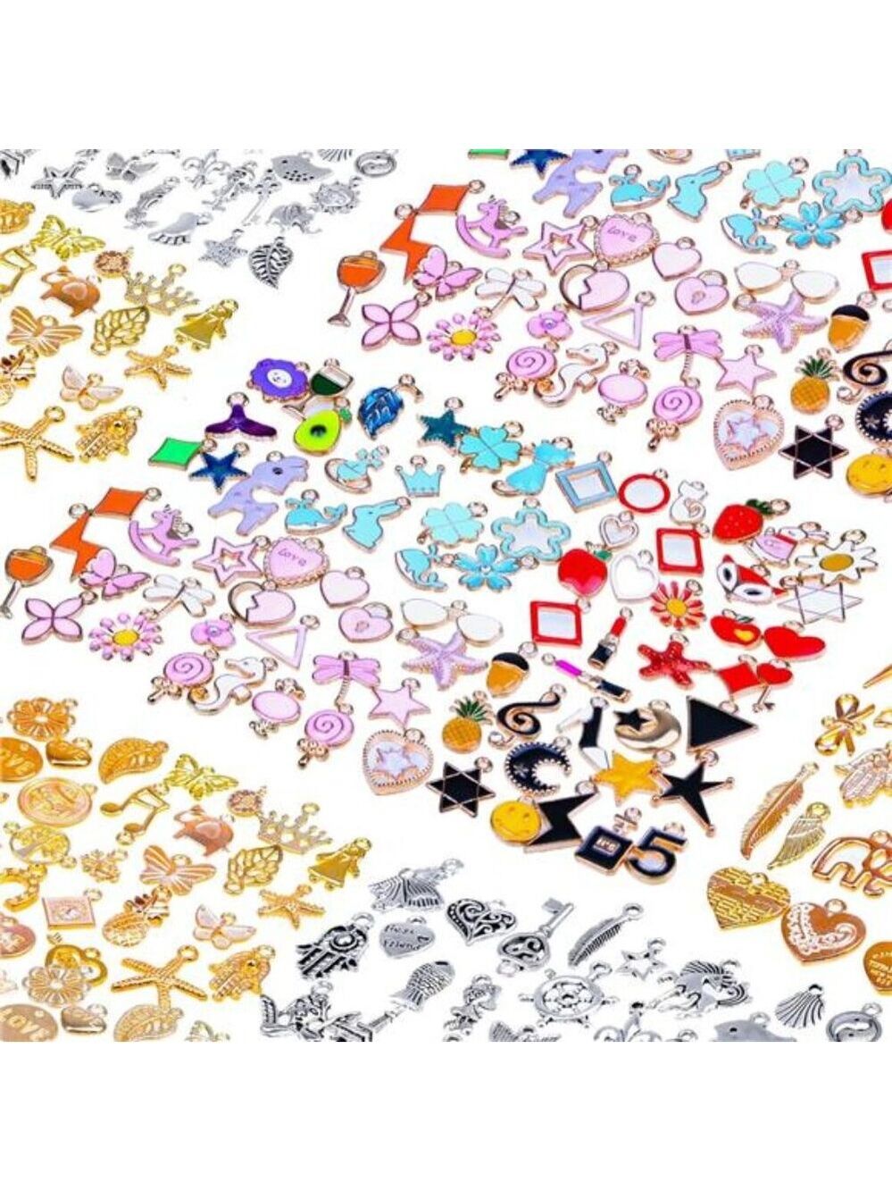 DIY bracelet charms 150pcs jewelry making pendants silver gold enamel craft kit